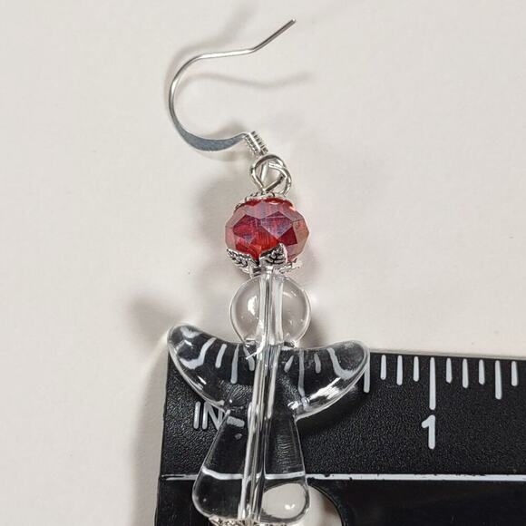 Handmade Clear Acrylic Angel With Glass Bead Pierced Ear Fishhook Post Earrings - Picture 6 of 6